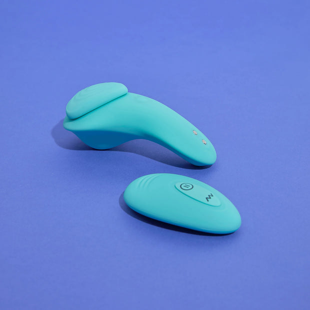 Genvie the willow - green clip on wearable panty vibrator with bluetooth remote hands-free side view